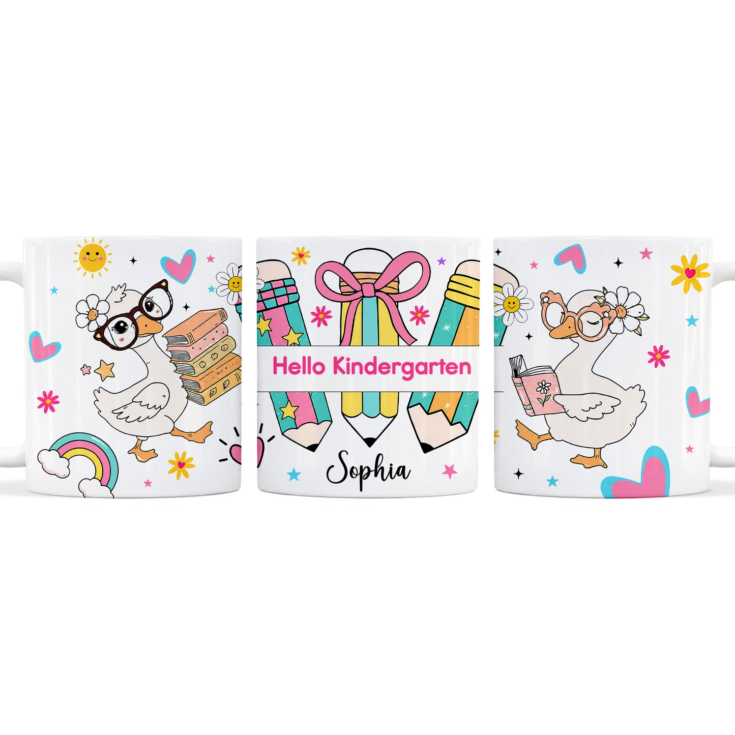 Personalized Hello Kindergarten Mug with Custom Grade & Name, Cute Goose School Coffee Mug, First Day of School Gift for Kids Students