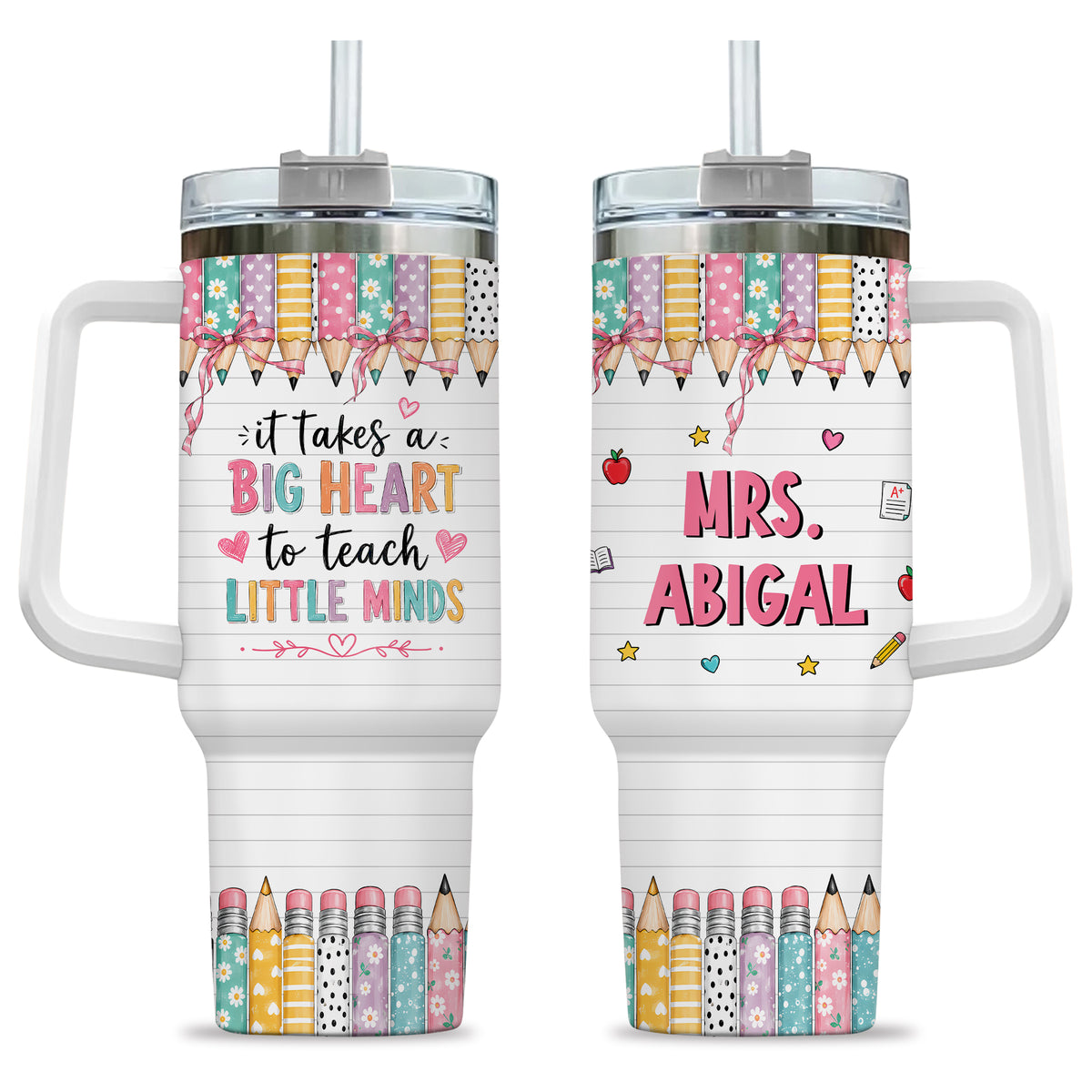 Personalized Teacher Tumbler - ItTakes a Big Heart To Teach Little Minds - Custom Teacher Name Tumbler, Thank You Gift For Teachers