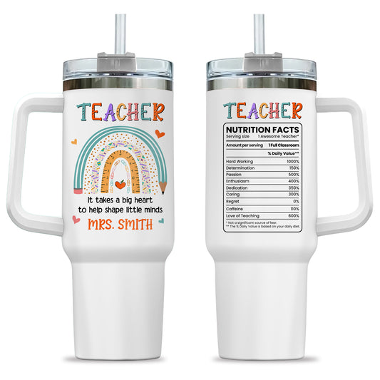 Personalized Teacher Tumbler with Handle - Custom Teacher Name Gift - Rainbow School Travel Cup with Straw - Appreciation Gift for Teachers