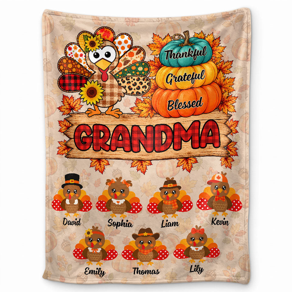 Personalized Thanksgiving Blanket - Grandma's Turkeys Blanket - Thanksgiving Gift for Grandma, Mom