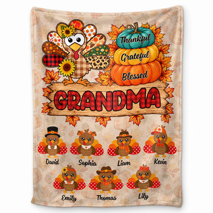 Personalized Thanksgiving Blanket - Grandma's Turkeys Blanket - Thanksgiving Gift for Grandma, Mom