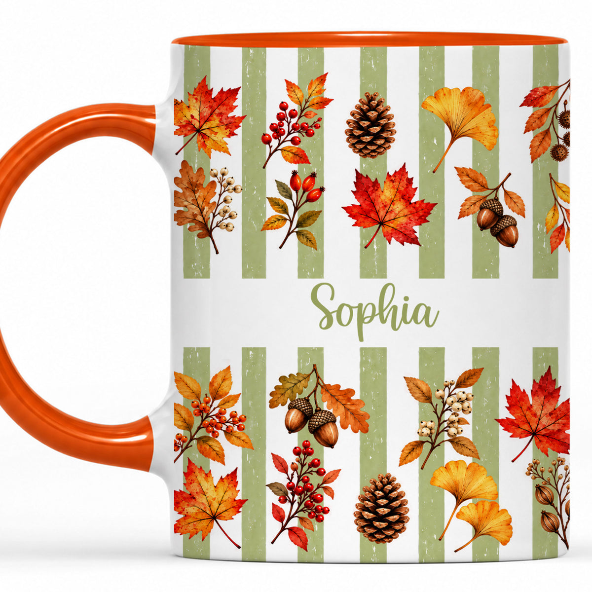 Personalized Fall Mug with Name - Autumn Leaves and Acorns Coffee Cup - Fall Gift for Friends