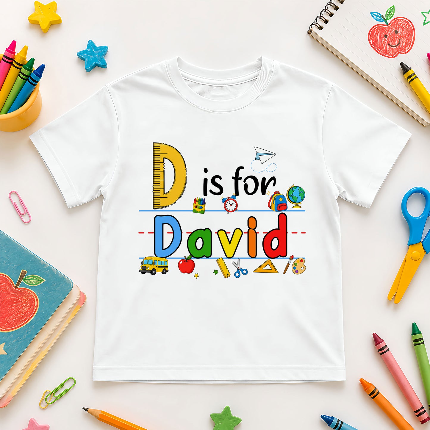 Colorful Alphabet School Shirt - Custom Name Kid T-shirt - Back To School Gift for Boys & Girls