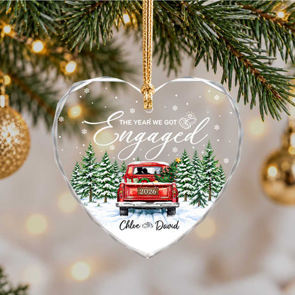Personalized Gift Engagement Glass Ornament, Custom Couple Names Christmas, Engaged 2026 Christmas Gift For Couple