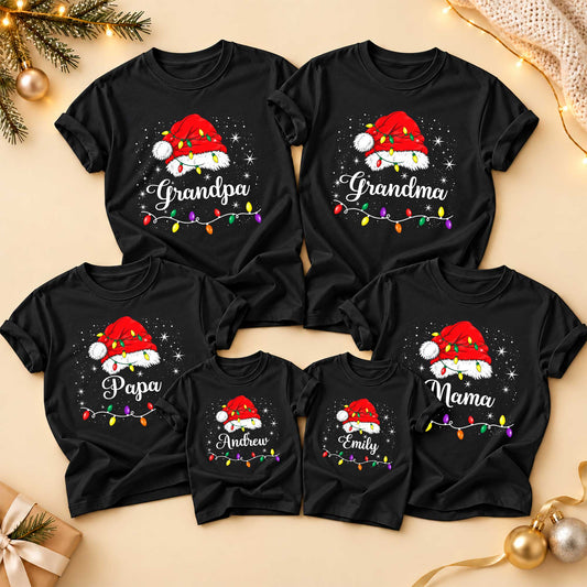 Personalized Family Christmas Shirts, Matching Santa Hat Tees, Custom Name Holiday Gift