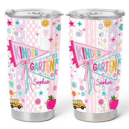 Personalized Back to School Tumbler - Custom Name & Class for Teachers and Students, Pastel Bow 20oz Travel Cup