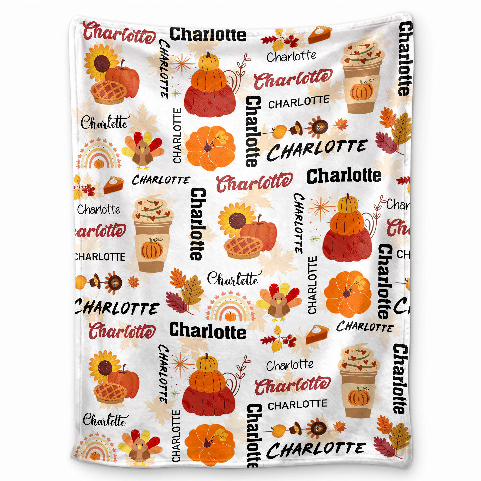 Personalized Thanksgiving Blanket - Custom Name Fall Blanket - Thanksgiving Gift for Baby, Family