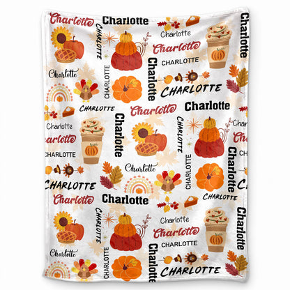 Personalized Thanksgiving Blanket - Custom Name Fall Blanket - Thanksgiving Gift for Baby, Family