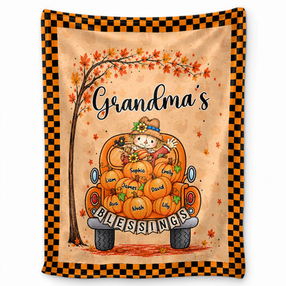 Personalized Thanksgiving Blanket - Grandma's Blessings - Thanksgiving Gift for Grandma, Mom