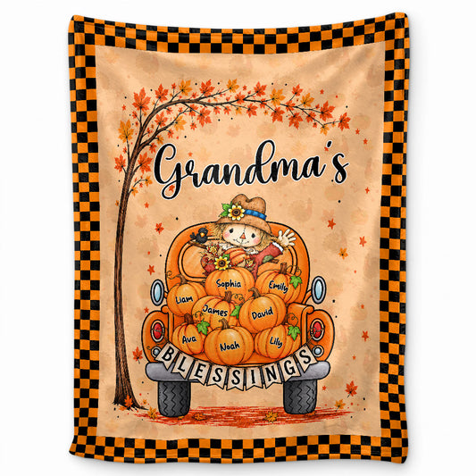 Personalized Thanksgiving Blanket - Grandma's Blessings - Thanksgiving Gift for Grandma, Mom