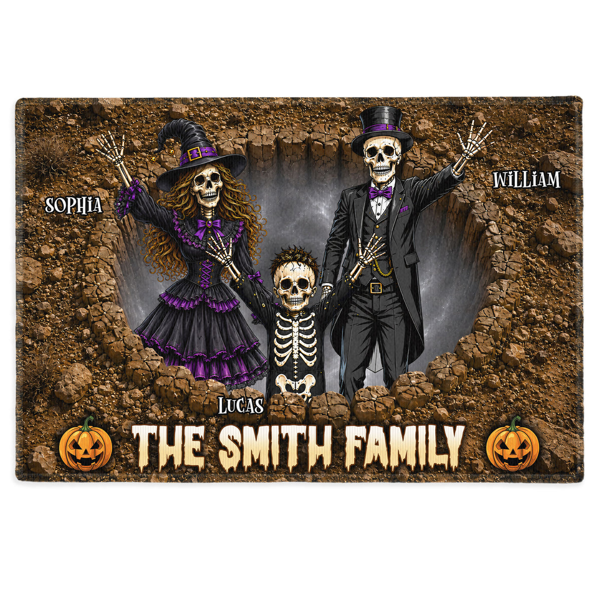 Personalized Halloween Door Mat for Family - Custom Name Skeleton Family Mat - Spooky Haunted House Door Mat - Halloween Outdoor Decor