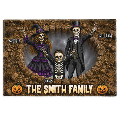 Personalized Halloween Door Mat for Family - Custom Name Skeleton Family Mat - Spooky Haunted House Door Mat - Halloween Outdoor Decor