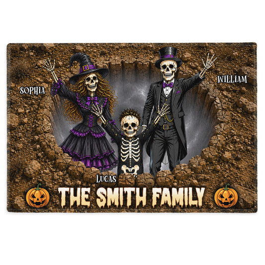 Personalized Halloween Door Mat for Family - Custom Name Skeleton Family Mat - Spooky Haunted House Door Mat - Halloween Outdoor Decor