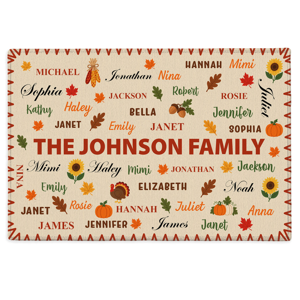 Personalized Thanksgiving Doormat - Custom Family Names Mat - Thanksgiving Home Decor