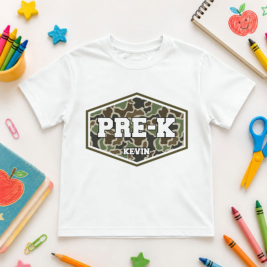Camo School Shirt - Custom Grade & Name Kids T-Shirt - Back to School Outfit for Boys & Girls