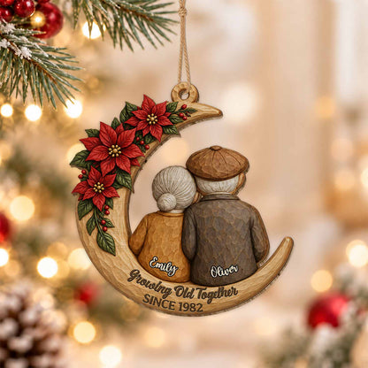 Personalized Custom Shape Wood Ornament - Growing Old Together Couple Ornament - Christmas Gift for Old Couples, Parents