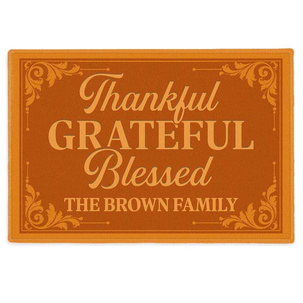 Personalized Thanksgiving Doormat - Thankful Grateful Blessed Family Mat - Thanksgiving Home Decor