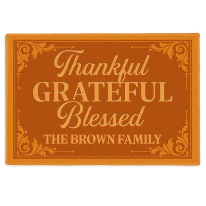 Personalized Thanksgiving Doormat - Thankful Grateful Blessed Family Mat - Thanksgiving Home Decor