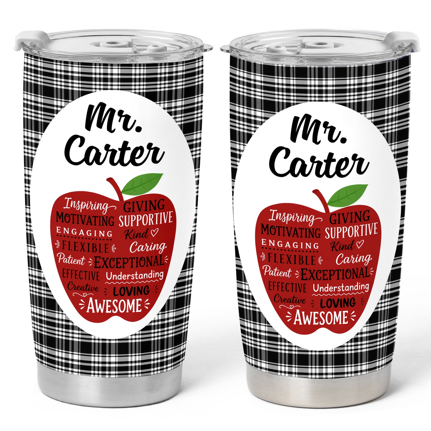 Retro Teacher Inspirational Word Art Tumbler - Custom Teacher Name Travel Mug - Motivational Gift for Teachers