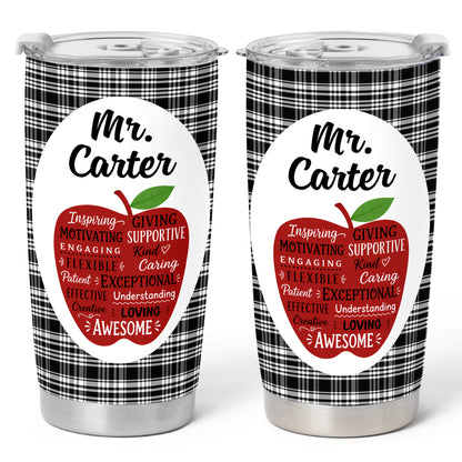 Retro Teacher Inspirational Word Art Tumbler - Custom Teacher Name Travel Mug - Motivational Gift for Teachers
