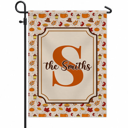 Personalized Thanksgiving Garden Flag - Custom Family Name Monogram Fall Yard Decor - Pumpkin Harvest Outdoor Flag - Autumn Home Decor