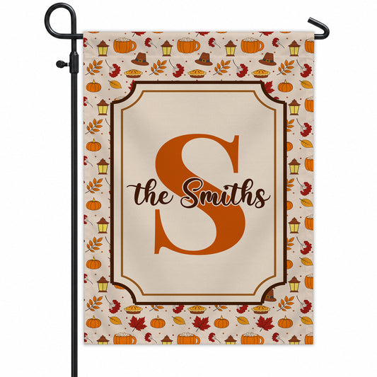 Personalized Thanksgiving Garden Flag - Custom Family Name Monogram Fall Yard Decor - Pumpkin Harvest Outdoor Flag - Autumn Home Decor