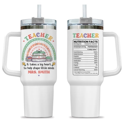 Personalized Teacher Tumbler with Handle - Custom Teacher Name Gift - Rainbow School Travel Cup with Straw - Appreciation Gift for Teachers