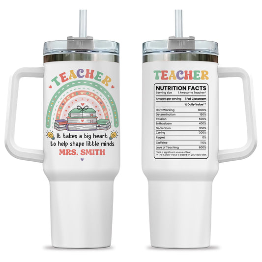 Personalized Teacher Tumbler with Handle - Custom Teacher Name Gift - Rainbow School Travel Cup with Straw - Appreciation Gift for Teachers