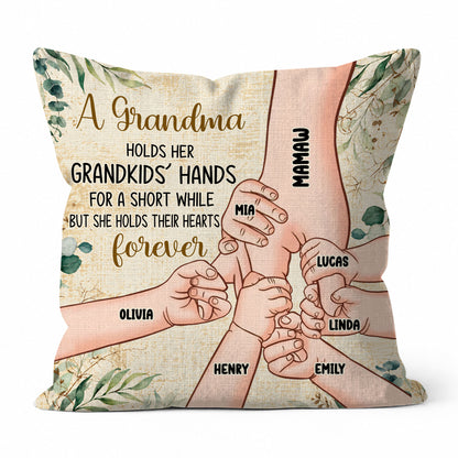 Personalized Grandma Pillow - Grandma Holds Grandkids' Hearts Forever - Custom Family Gift