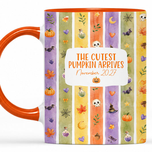 Personalized Halloween Baby Announcement Mug - Custom Pregnancy Announcement Accent Mugs - Baby Arriving Gift