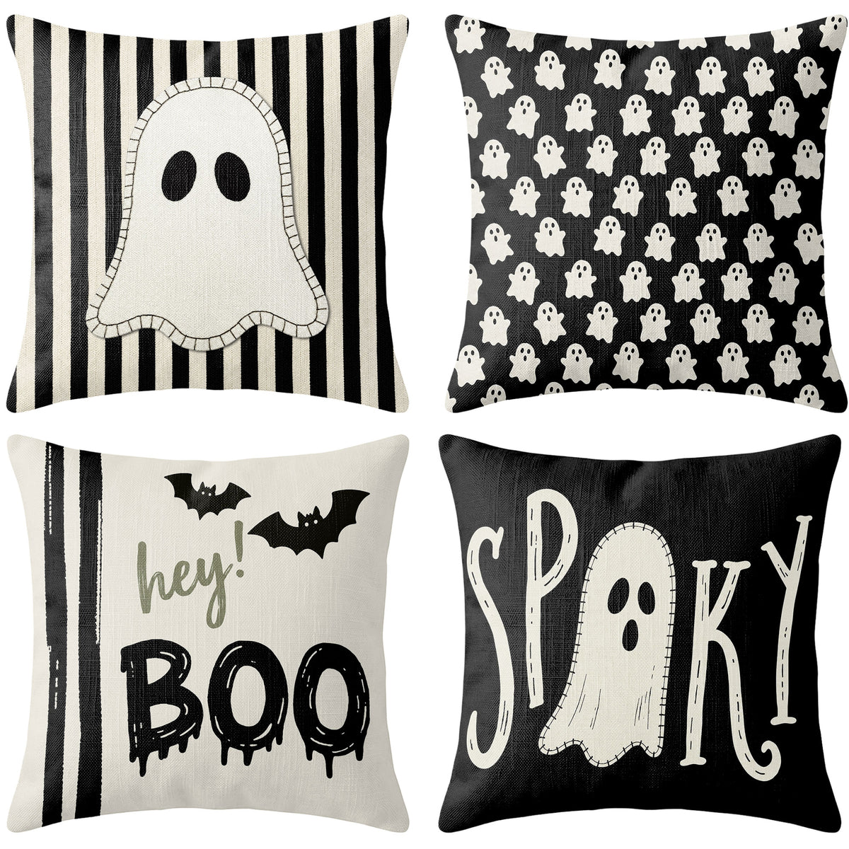 Halloween Pillow Set, Decorative Throw Pillows, Ghost & Bat Pillow Covers, Seasonal Couch Decor, Halloween Home Decor