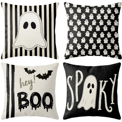 Halloween Pillow Set, Decorative Throw Pillows, Ghost & Bat Pillow Covers, Seasonal Couch Decor, Halloween Home Decor