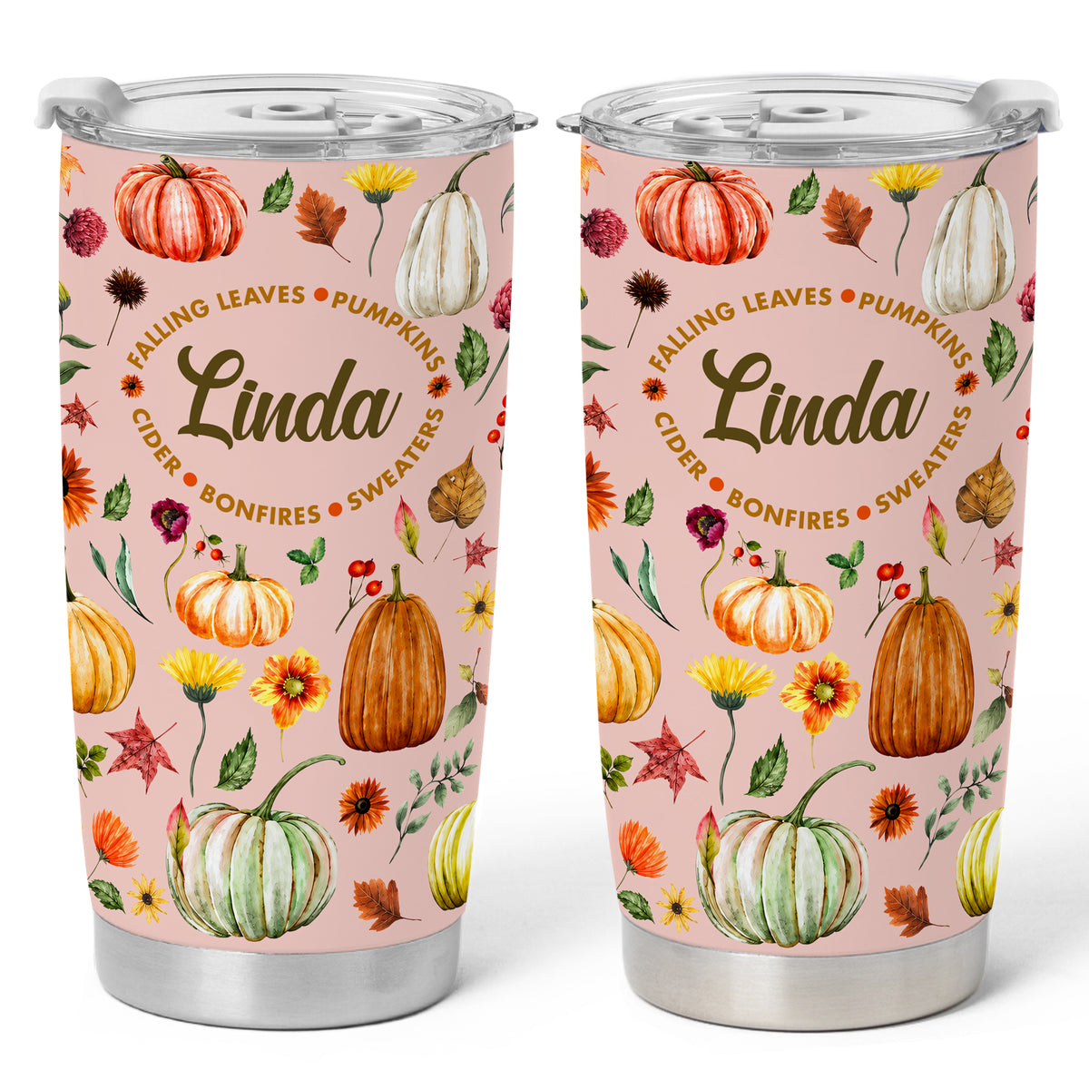 Personalized Thanksgiving Tumbler - Custom Name Fall Pumpkin Tumbler - Thanksgiving Gift for Friends, Women