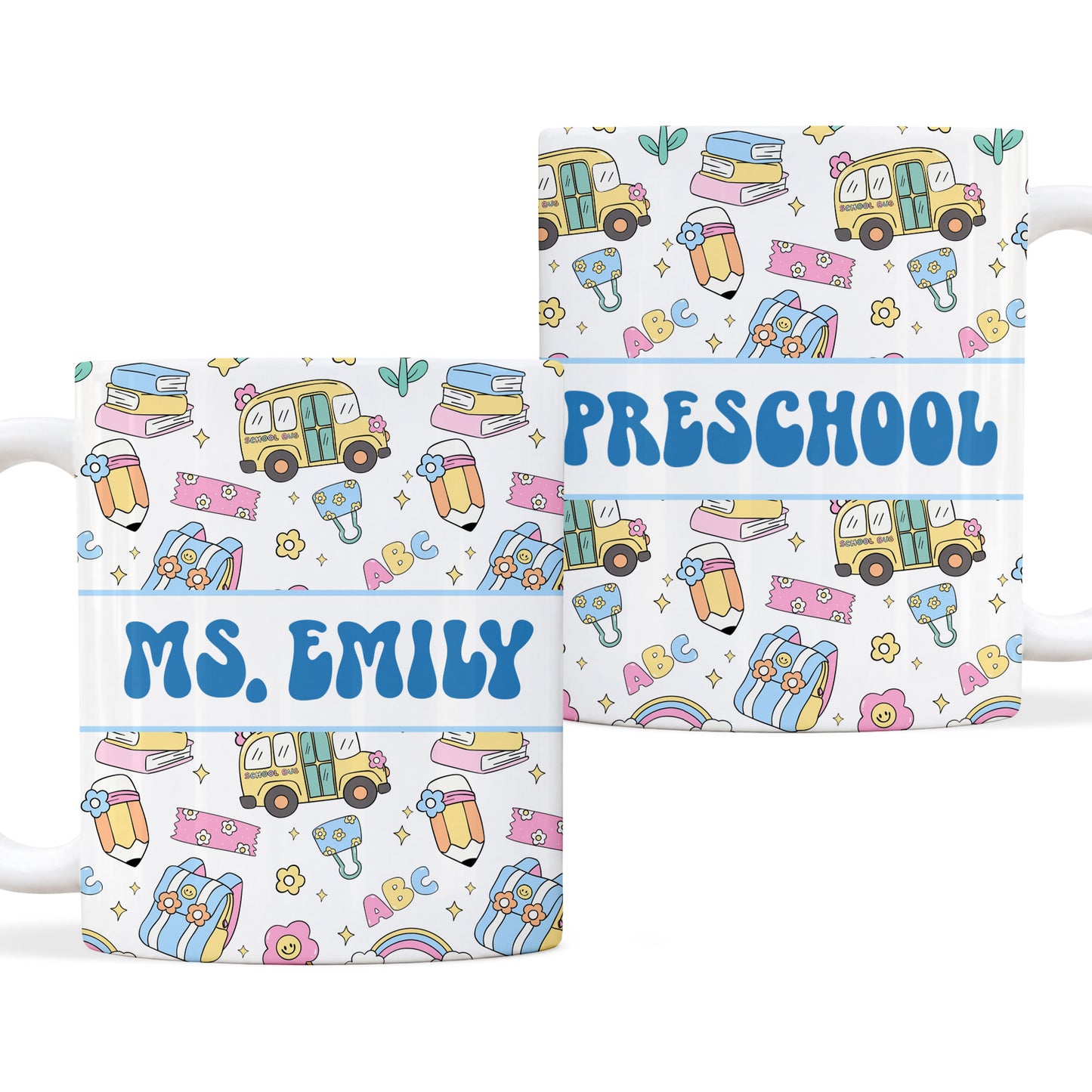 Colorful Groovy Pattern Teacher Mug - Custom Teacher Name & Grade Coffee Cup - Back To School Gift for Teachers