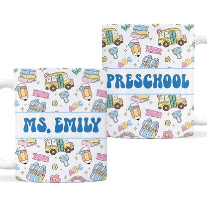 Colorful Groovy Pattern Teacher Mug - Custom Teacher Name & Grade Coffee Cup - Back To School Gift for Teachers