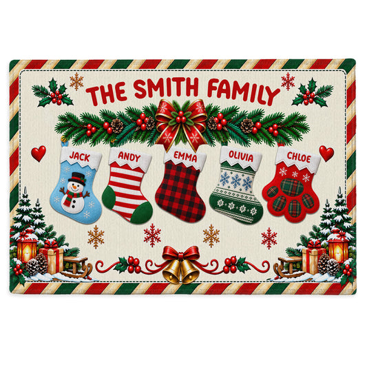 Personalized Christmas Doormat - Custom Family Name Stocking Mat - Christmas Entryway Decor, Personalized Holiday Gift