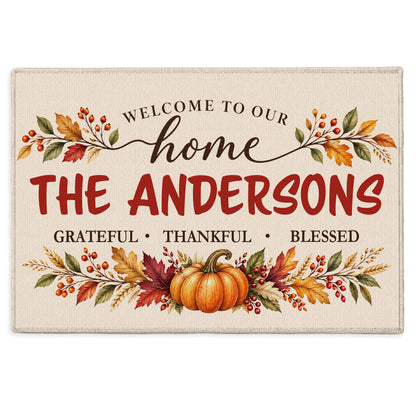 Personalized Thanksgiving Doormat - Custom Family Name House Mat - Thanksgiving Porch Decor