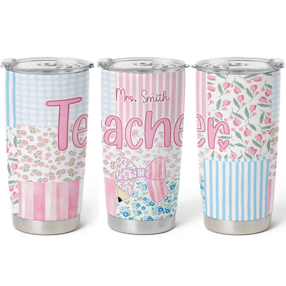 Personalized Teacher Tumbler with Custom Name, Cute Pencil Floral Travel Cup, Teacher Appreciation Gift, Back to School Teacher Gift