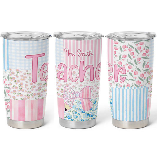 Personalized Teacher Tumbler with Custom Name, Cute Pencil Floral Travel Cup, Teacher Appreciation Gift, Back to School Teacher Gift
