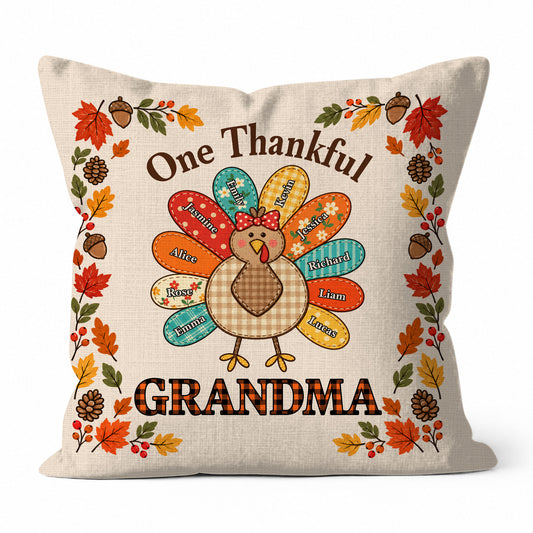 Personalized Thanksgiving Pillow - One Thankful Grandma - Custom Grandma Turkey Throw Pillow -  Thanksgiving Family Gift