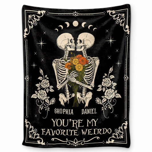 Skeleton Couple Blanket, Gothic Halloween Gift for Couples, Weird Love Design, Personalized Fleece Blanket & Sherpa Blanket