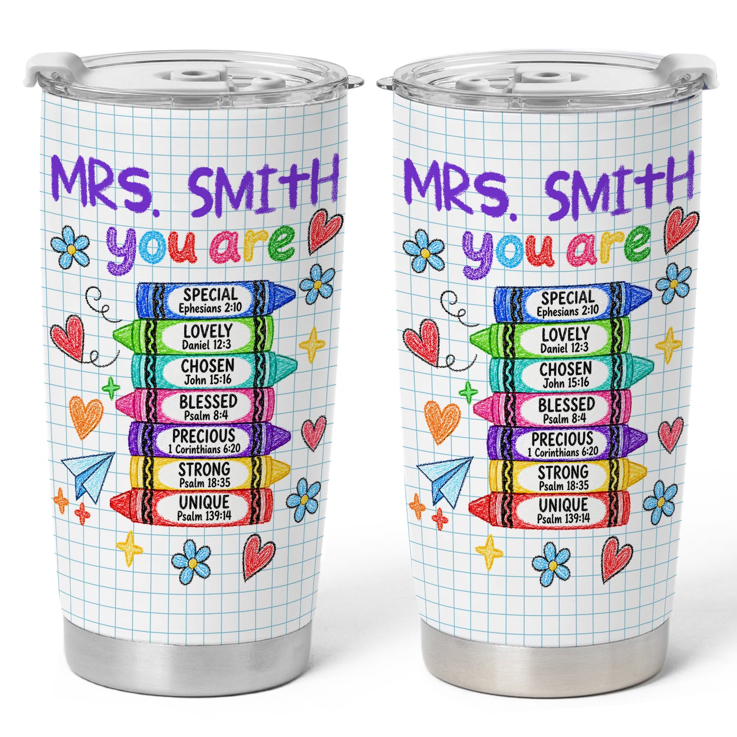 Crayon Bible Verse Teacher Tumber - Personalized Teacher To Go Cup - Christian Teacher Gift