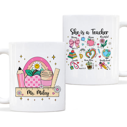 Christian Teacher Mug - Bible Verse Teacher Coffee Cup - Personalized Gift for Teachers