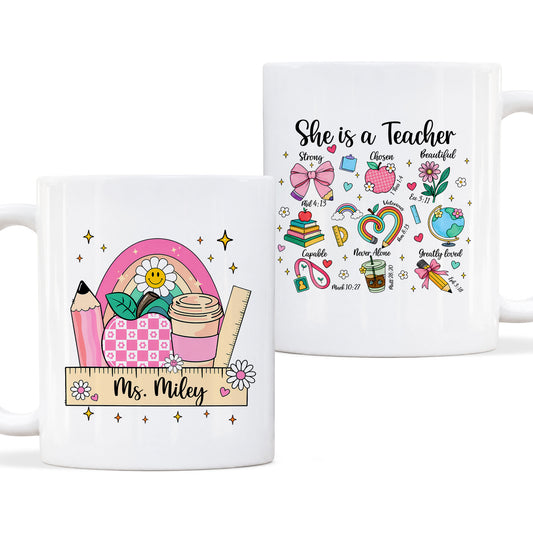 Christian Teacher Mug - Bible Verse Teacher Coffee Cup - Personalized Gift for Teachers