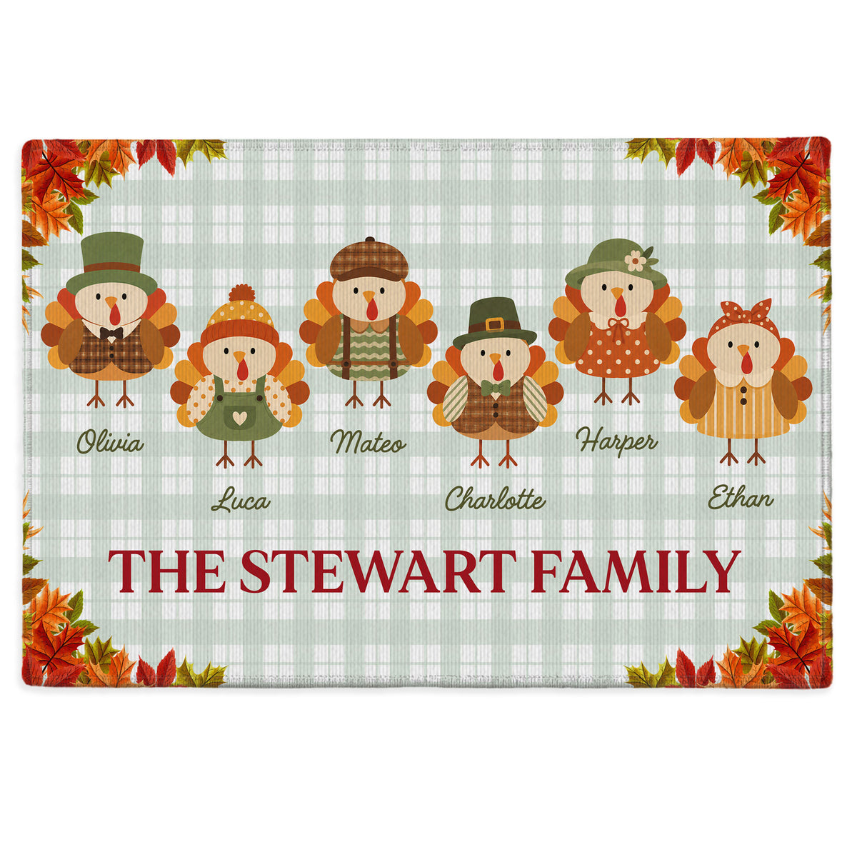 Personalized Thanksgiving Doormat - Custom Family Name Turkey Mat - Thanksgiving Home Decor