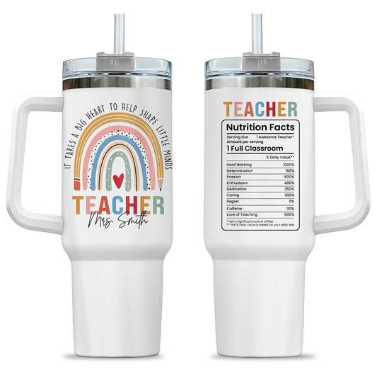 Personalized Teacher Tumbler with Handle - Custom Teacher Name Gift - Rainbow School Travel Cup with Straw - Appreciation Gift for Teachers