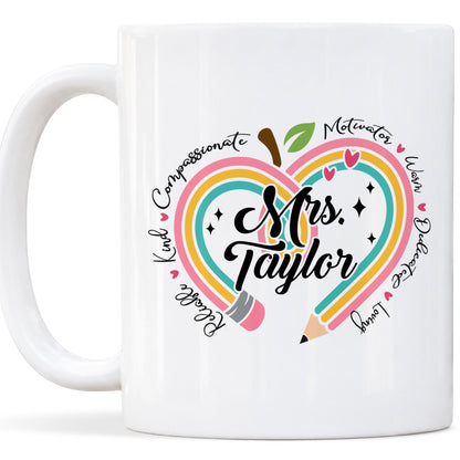 Rainbow Apple Teacher Mug - Custom Teacher Name Coffee Mug - Teacher Appreciation Gift