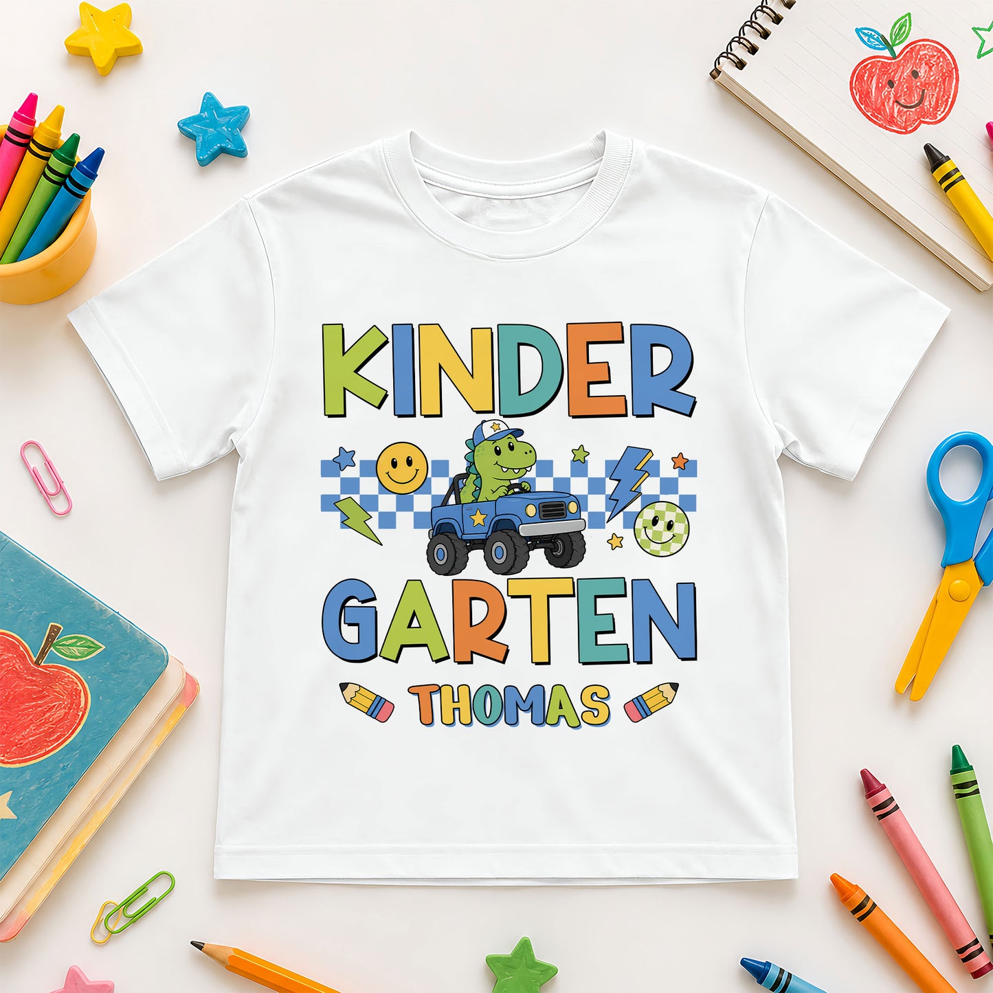 Personalized Dinosaur School Shirt - Custom Name & Grade Kids T-Shirt - Back To School Gift for Boys