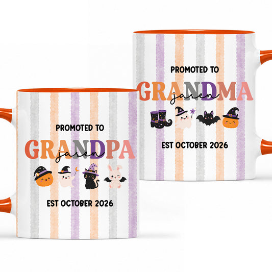 Personalized Halloween New Grandpa Grandma Mug Set - Custom Promoted to Grandparents Accent Mug - Pregnancy Announcement