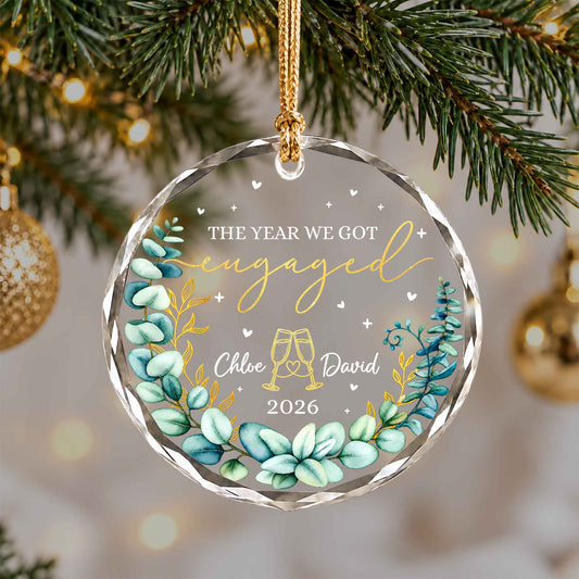 Personalized Gift Engagement Glass Ornament, Custom Couple Names Christmas, Engaged 2026 Christmas Gift For Couple